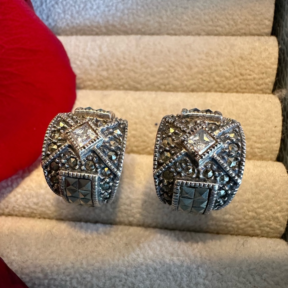 Beautiful Judith Jack Sterling marcasite earrings with CZ embellishment